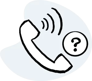Illustration d’un combiné de téléphone avec point d’interrogation.